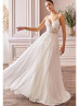 Beaded Spaghetti Straps Ivory Lace Chiffon Wedding Dress